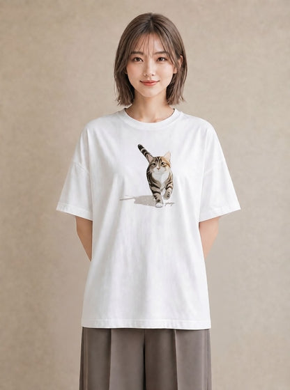 グラフィックTシャツ レディース サバトラ 猫 ねこ イラスト 普段使い クリスマス 旅行 白T