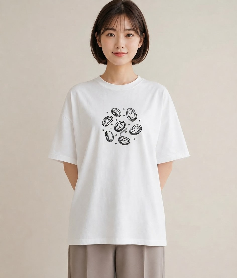 プリントTシャツ レディース パールピアス アクセサリー ナチュラル アンティーク イラスト こなれ感 お揃い 親子 白T