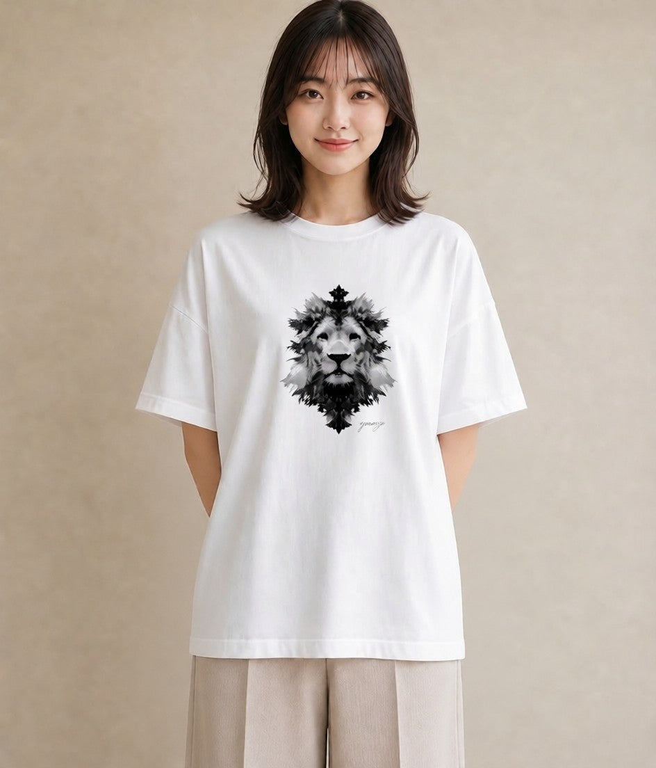半袖Tシャツ レディース ライオン 動物 アニマル イラスト お揃い 親子 白T