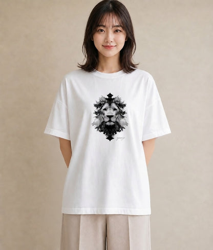 半袖Tシャツ レディース ライオン 動物 アニマル イラスト お揃い 親子 白T