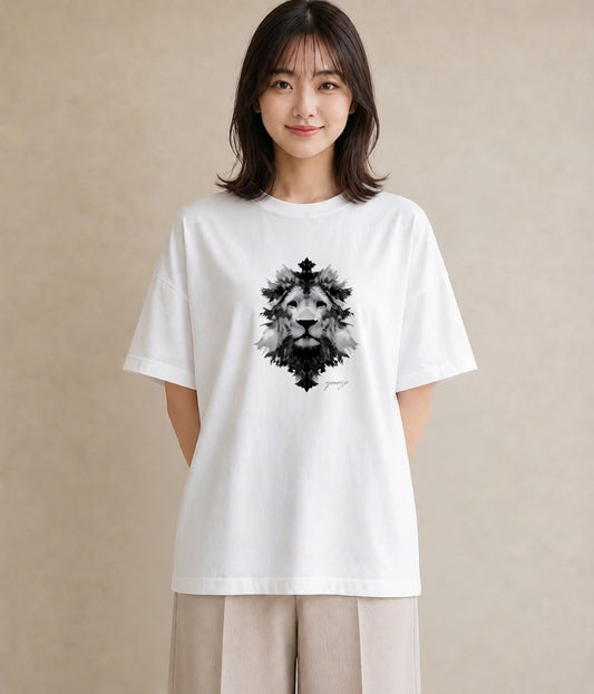 半袖Tシャツ レディース ライオン 動物 アニマル イラスト お揃い 親子 白T