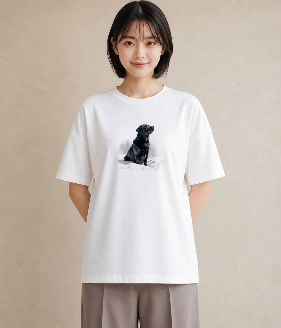半袖Tシャツ レディース ラブラドールレトリバー 犬 いぬ イラスト シンプル 帰省 ラフ 白T