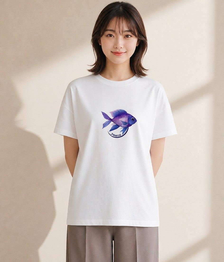 プリントTシャツ レディース グッピー ペット 動物 イラスト ゆるかわ 綿100 デート 白T
