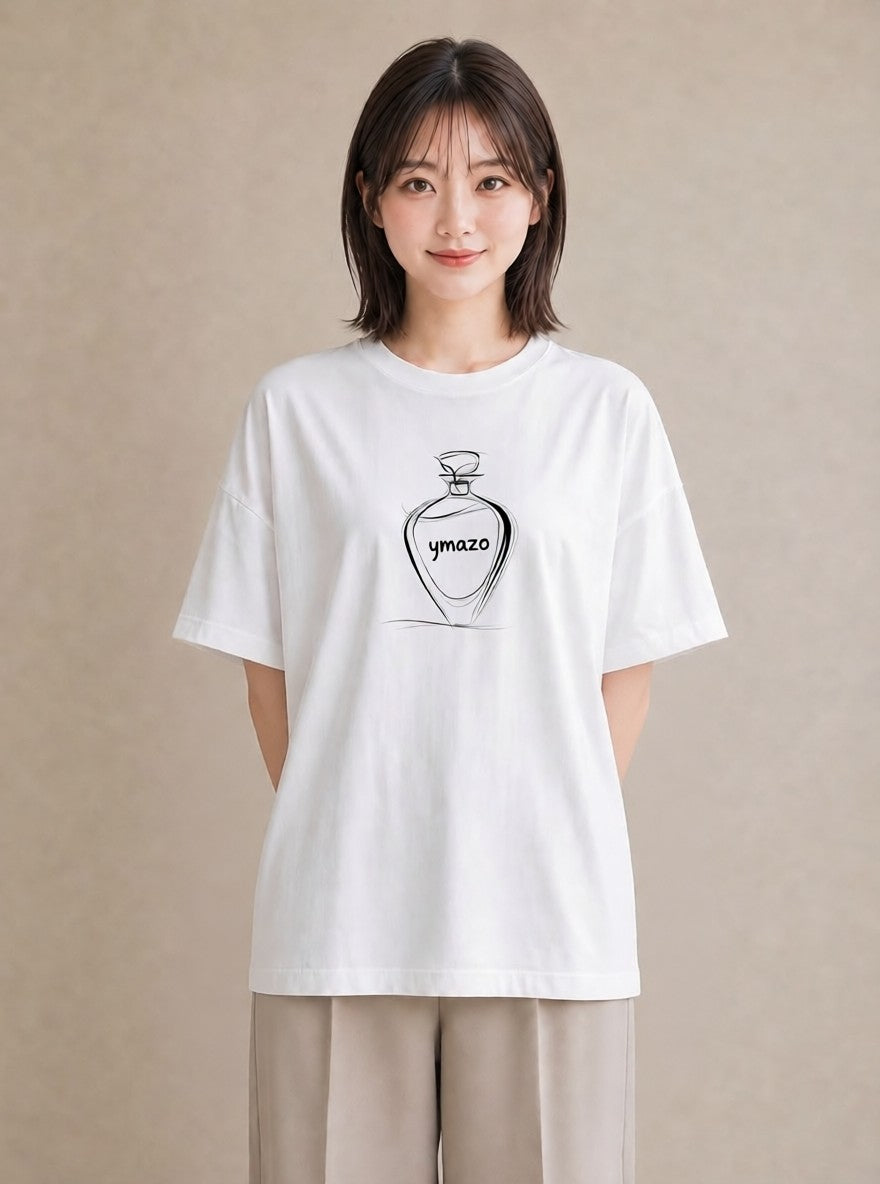 半袖Tシャツ レディース 香水 香水瓶 パフューム イラスト アート風 親子 20代 白T