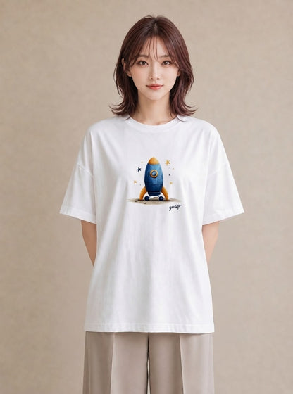 Tシャツ レディース ロケット 星空 宇宙 イラスト 普段使い ペアコーデ 秋コーデ 白T