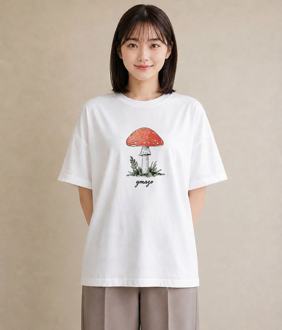 Tシャツ レディース きのこ 植物 ボタニカル イラスト カフェ巡り 女子会 白T