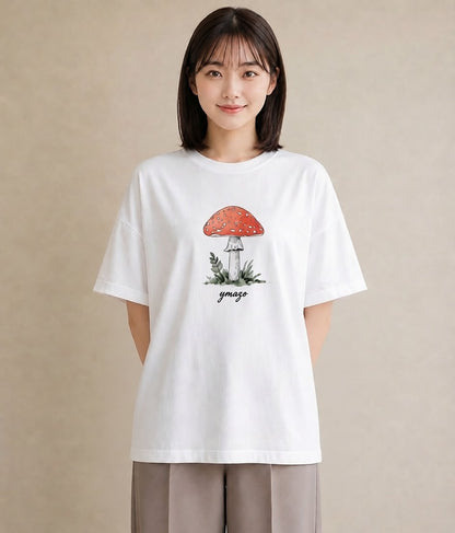 Tシャツ レディース きのこ 植物 ボタニカル イラスト カフェ巡り 女子会 白T