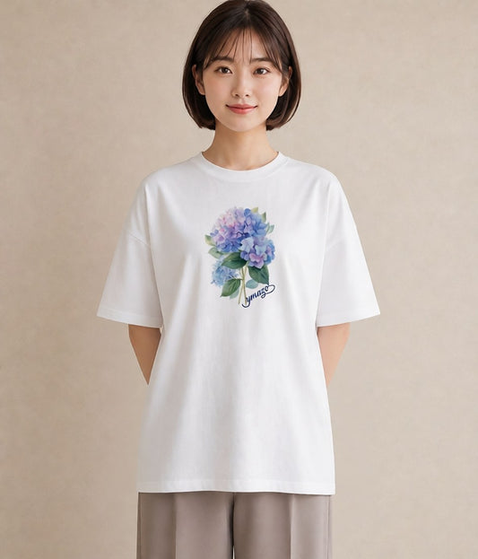 プリントTシャツ レディース あじさい 紫陽花 アジサイ 花 花柄 イラスト 夏コーデ 通学 白T