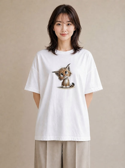 半袖Tシャツ レディース 子猫 猫 ねこ イラスト 個性的 母娘コーデ 自分用 白T