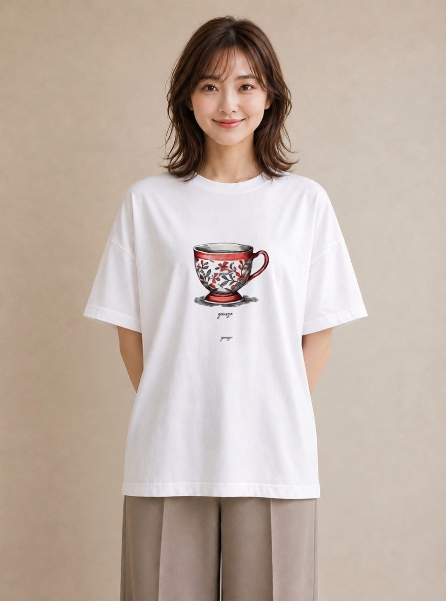 グラフィックTシャツ レディース ハーブティー 食べ物 フード イラスト シック 友達ギフト 部屋着 白T