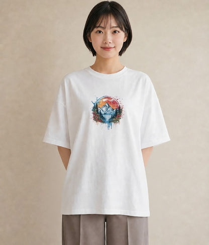 プリントTシャツ レディース 山 星空 宇宙 イラスト きれいめカジュアル お出かけ 普段着 白T