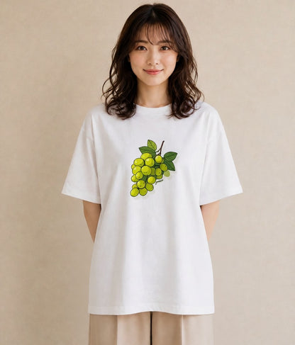 グラフィックTシャツ レディース ぶどう 葡萄 食べ物 フード イラスト フェミニン 旅行 母娘コーデ 白T