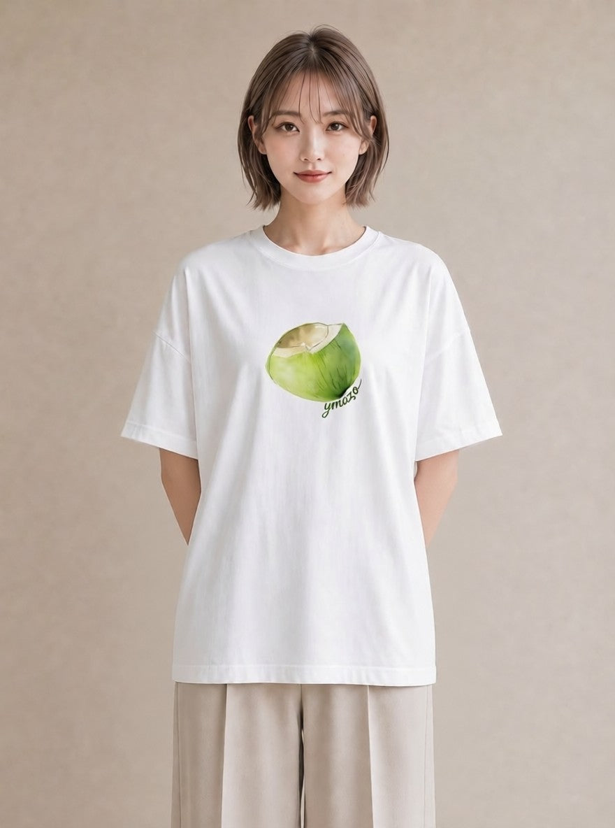 半袖Tシャツ レディース りんご 林檎 アップル 食べ物 フード イラスト 休日コーデ 公園 ママ 白T