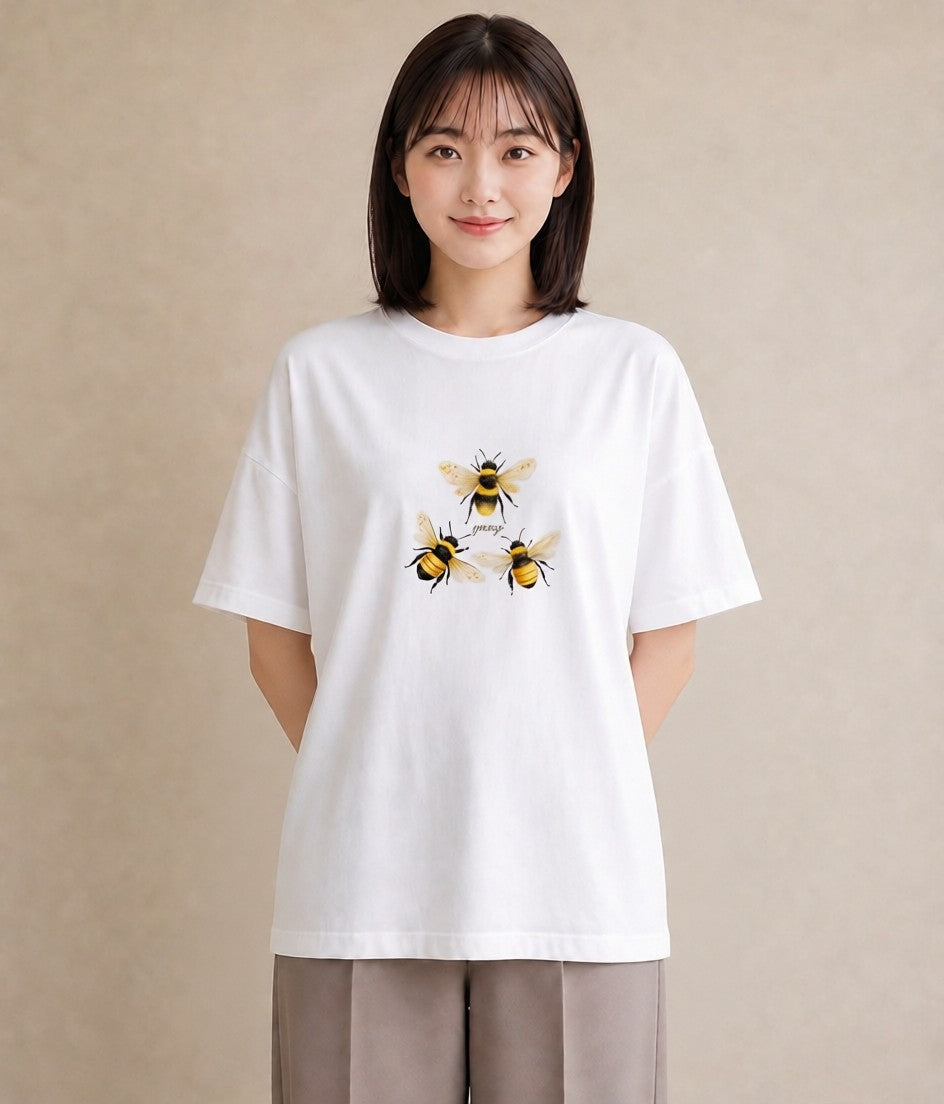 半袖Tシャツ レディース ハニー 食べ物 フード イラスト 上品 週末コーデ 敬老の日 白T
