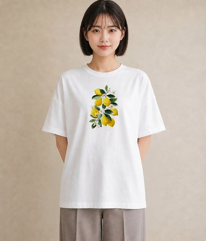 プリントTシャツ レディース レモン 檸檬 食べ物 フード イラスト 手描き風 カフェ巡り 女子会 白T
