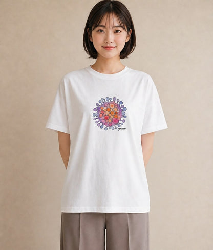 Tシャツ レディース 太陽 星空 宇宙 イラスト きれいめ 買い物 夏コーデ 白T