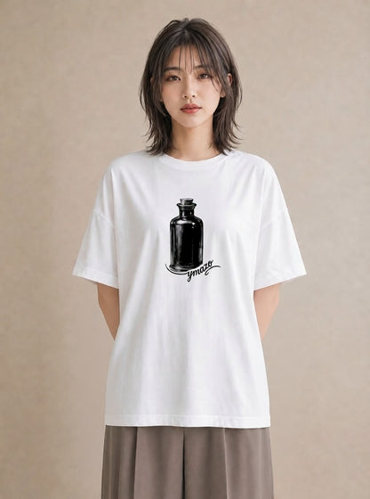 Tシャツ レディース ガラス瓶 小枝 ボタニカル ナチュラル アンティーク イラスト 韓国風 ビーチ デイリーウェア 白T
