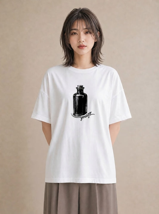 Tシャツ レディース ガラス瓶 小枝 ボタニカル ナチュラル アンティーク イラスト 韓国風 ビーチ デイリーウェア 白T