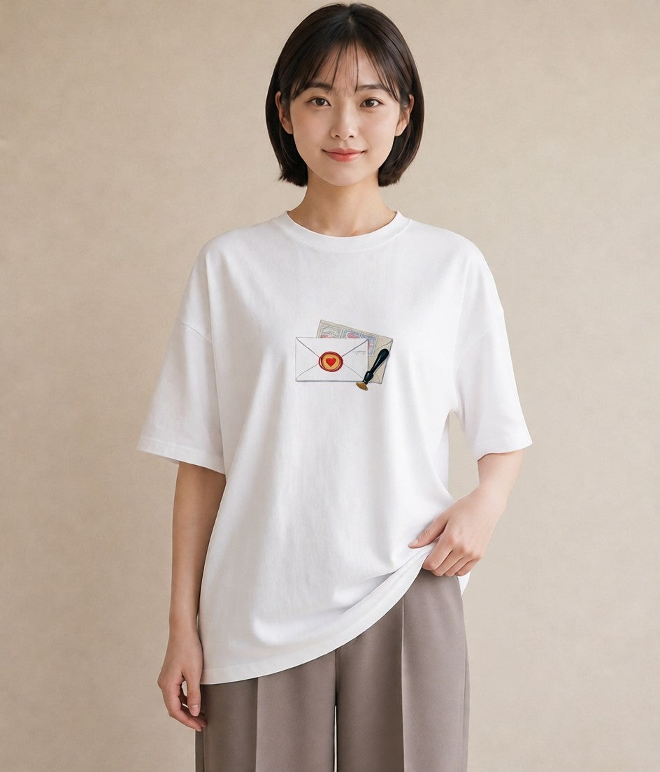 デザインTシャツ レディース 封蝋 手紙 アンティーク ナチュラル イラスト ラフ 女性 旅行用 白T