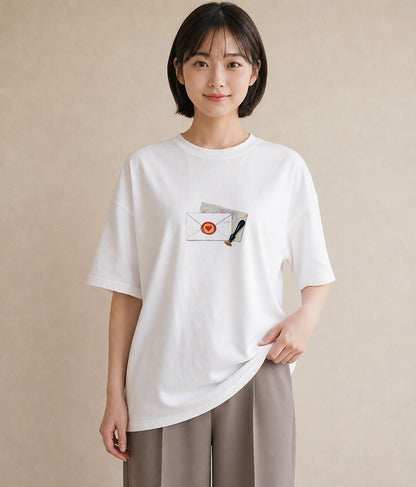 デザインTシャツ レディース 封蝋 手紙 アンティーク ナチュラル イラスト ラフ 女性 旅行用 白T