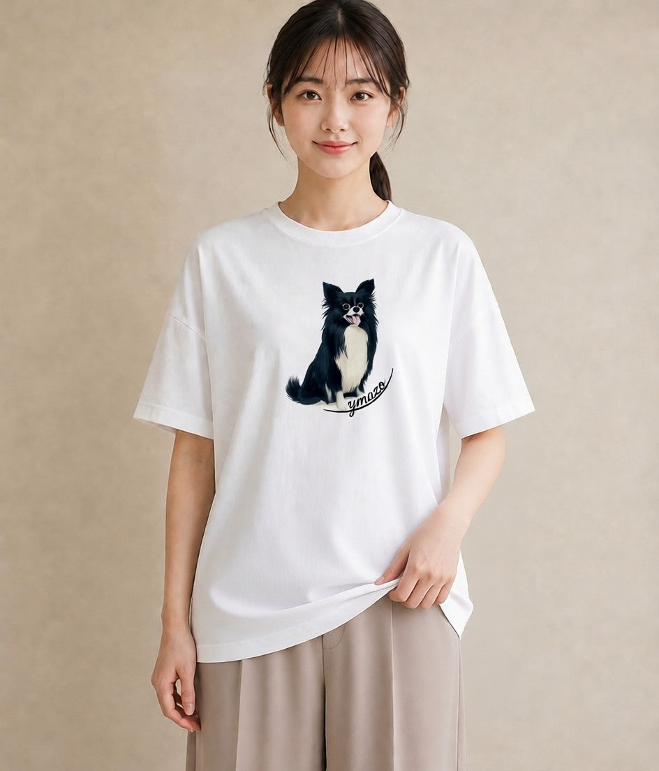 プリントTシャツ レディース ロングコートチワワ 犬 いぬ イラスト シック お出かけ 普段着 白T