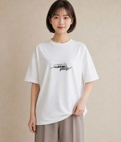 プリントTシャツ レディース 駅のホーム ローカル線 駅 ナチュラル アンティーク イラスト 上品 週末コーデ 敬老の日 白T