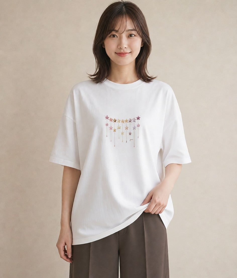 プリントTシャツ レディース 星空 宇宙 イラスト アート風 おしゃれギフト 社会人 白T