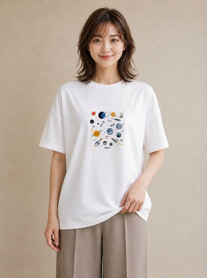 プリントTシャツ レディース 惑星 星空 宇宙 イラスト シンプル 誕生日プレゼント 綿100 白T