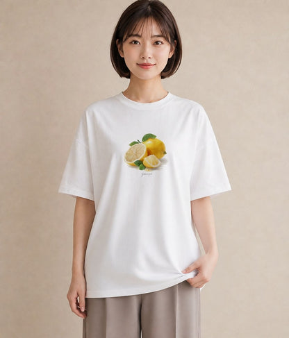 Tシャツ レディース レモン 檸檬 食べ物 フード イラスト 個性的 春服 ミセス 白T