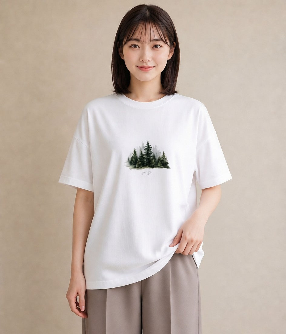 グラフィックTシャツ レディース 雨上がりの小道 雨上がり 小道 ナチュラル アンティーク イラスト 可愛い 在宅 公園 白T