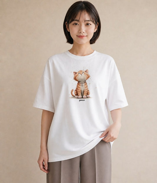 プリントTシャツ レディース おすわり猫 猫 ねこ イラスト ラフ 普段着 週末コーデ 白T