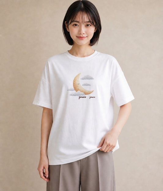 半袖Tシャツ レディース 三日月 星空 宇宙 イラスト モード ビーチ デイリーウェア 白T