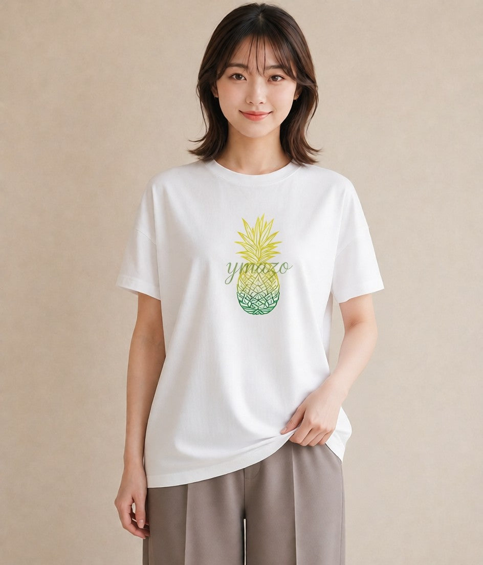 Tシャツ レディース パイナップル 食べ物 フード イラスト シック 送別ギフト 通勤 白T