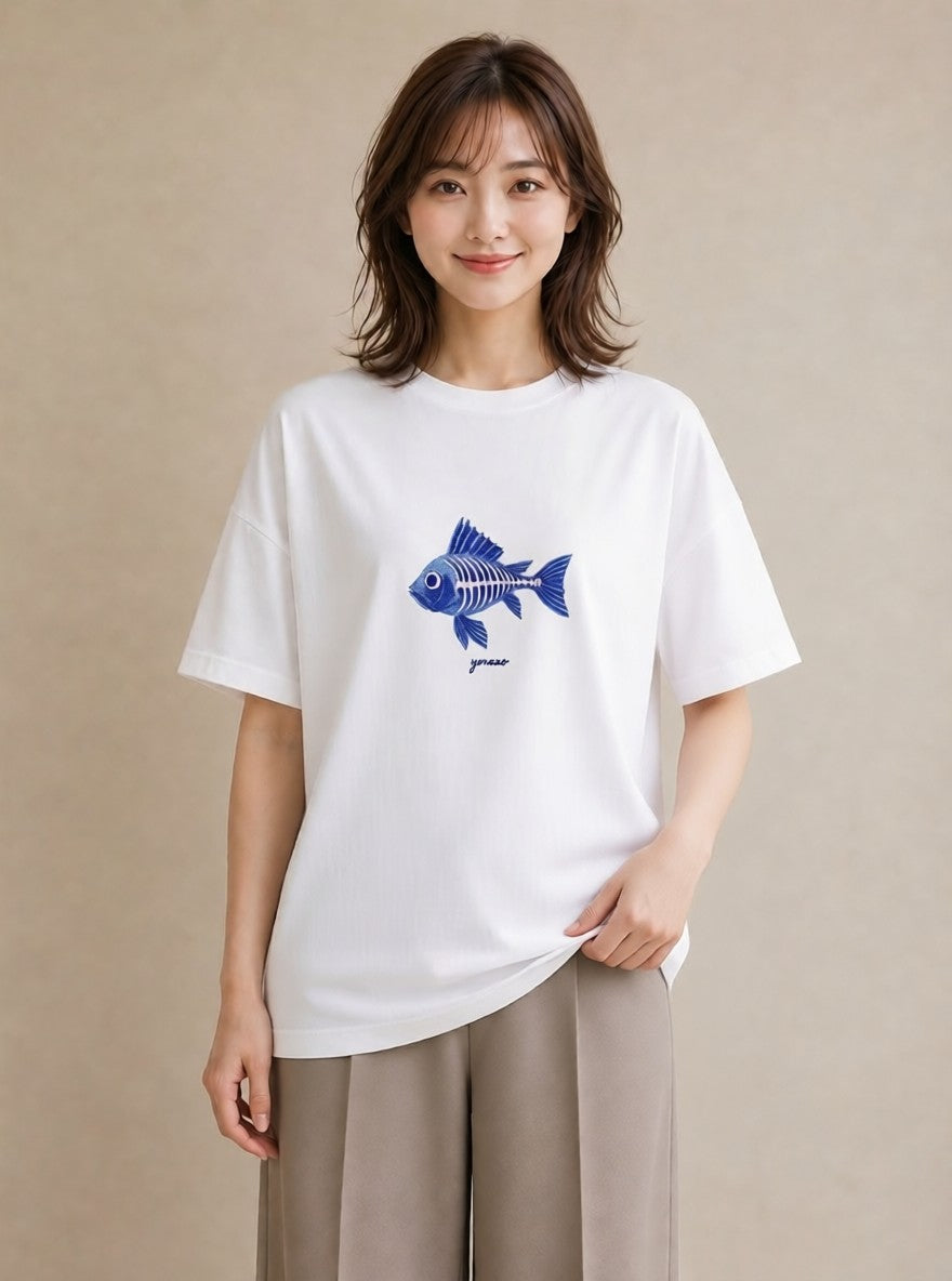 デザインTシャツ レディース メダカ ペット 動物 イラスト アート風 親子 20代 白T