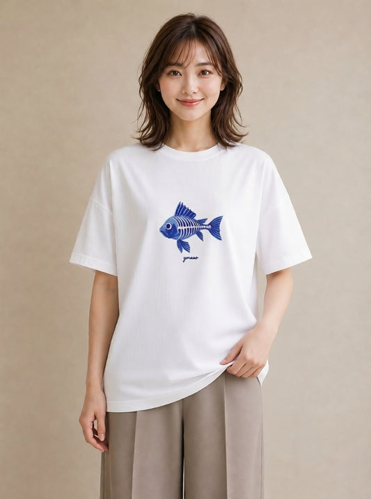 デザインTシャツ レディース メダカ ペット 動物 イラスト アート風 親子 20代 白T