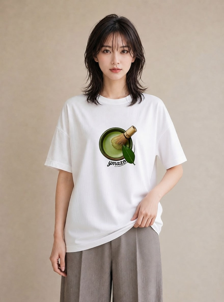 半袖Tシャツ レディース 抹茶 食べ物 フード イラスト 線画 クリスマス 旅行 白T