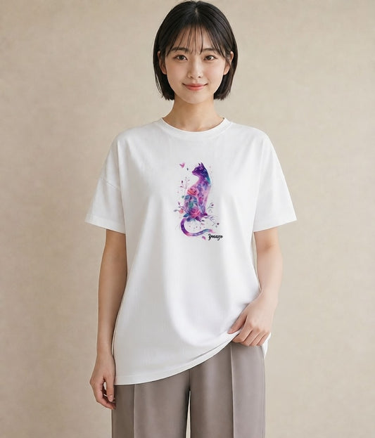 プリントTシャツ レディース しっぽ 猫 ねこ イラスト 個性的 デート 帰省 白T