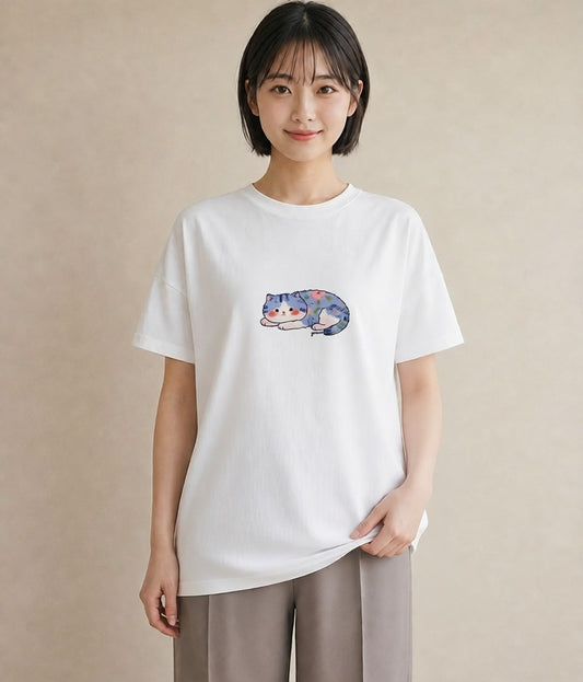 グラフィックTシャツ レディース ニャンコ 猫 ねこ イラスト シック 親子 20代 白T