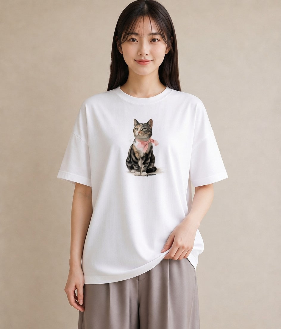 グラフィックTシャツ レディース アビシニアン 猫 ねこ イラスト アート風 親子 20代 白T