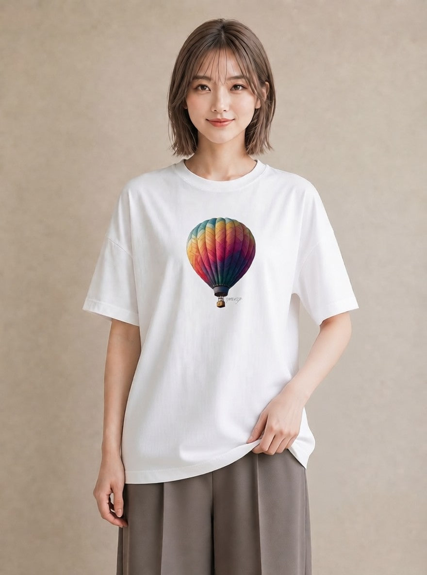 デザインTシャツ レディース 気球 星空 宇宙 イラスト ニュアンス 母の日 ビーチ 白T
