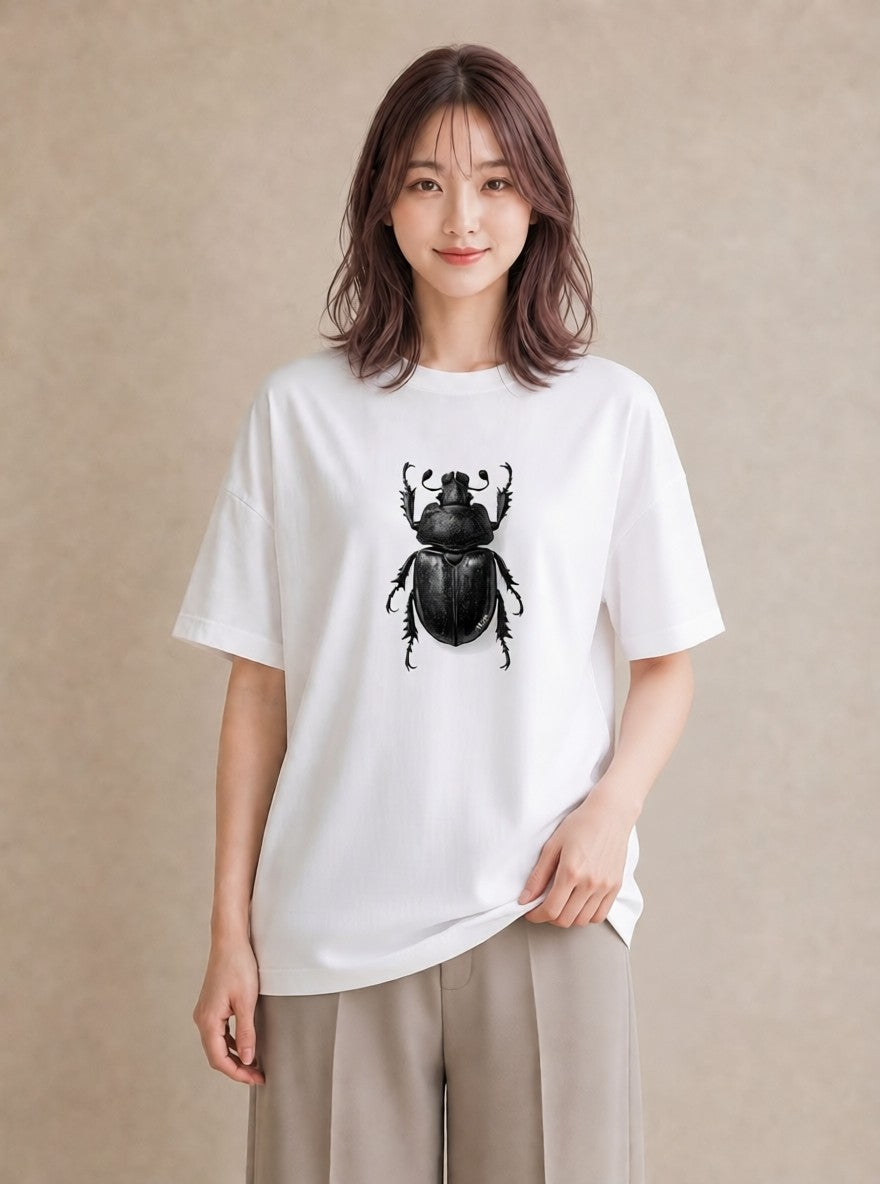 Tシャツ レディース カブトムシ 昆虫 虫 イラスト 普段使い 買い物 夏コーデ 白T