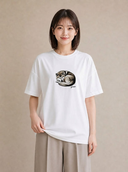 Tシャツ レディース 秋田犬 犬 いぬ イラスト カフェコーデ 敬老の日 ホワイトデー 白T