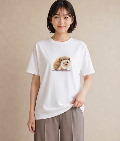 プリントTシャツ レディース ハリネズミ ペット 動物 イラスト ボタニカル ホワイトデー 春服 白T