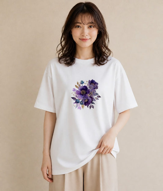 半袖Tシャツ レディース パンジー 花 花柄 イラスト 個性的 旅行 母娘コーデ 白T
