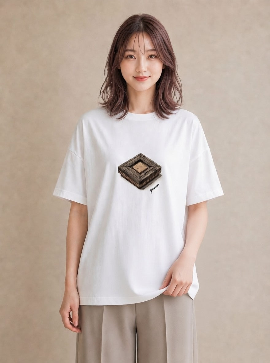 プリントTシャツ レディース 桟橋 水辺 波止場 ナチュラル アンティーク イラスト 北欧風 部屋着 女性向けギフト 白T