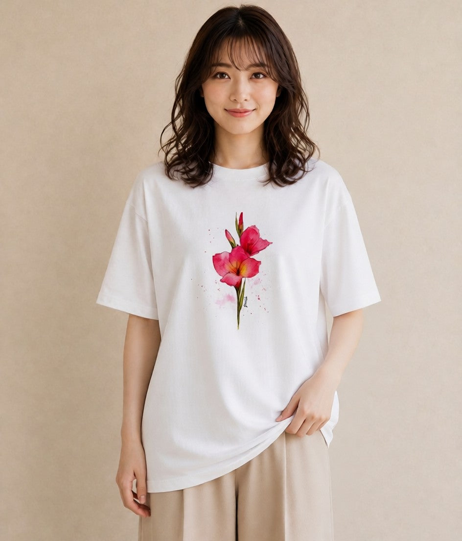 デザインTシャツ レディース ポスト 野の花 レトロ ナチュラル アンティーク イラスト きれいめ 旅行 母娘コーデ 白T