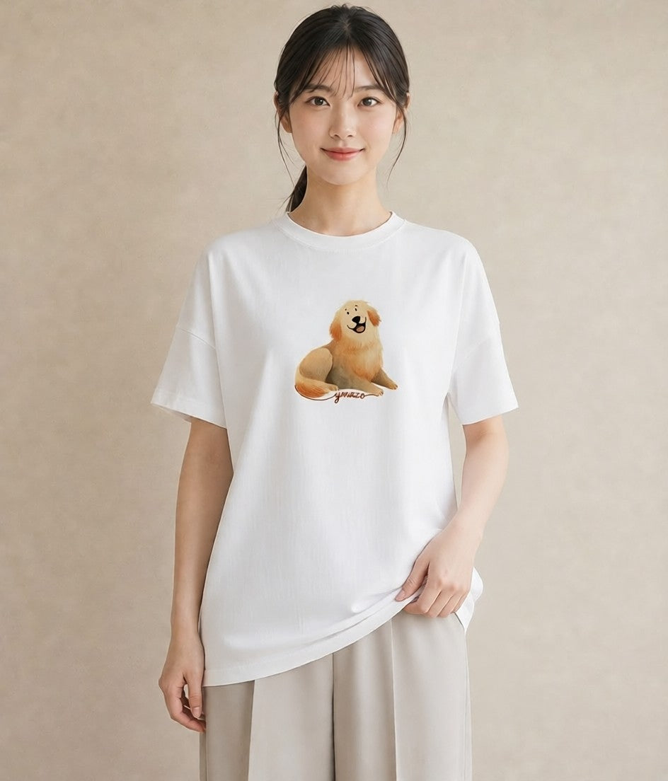 Tシャツ レディース ゴールデンレトリバー ゴールデン 犬 いぬ イラスト 淡色 20代 カジュアルコーデ 白T