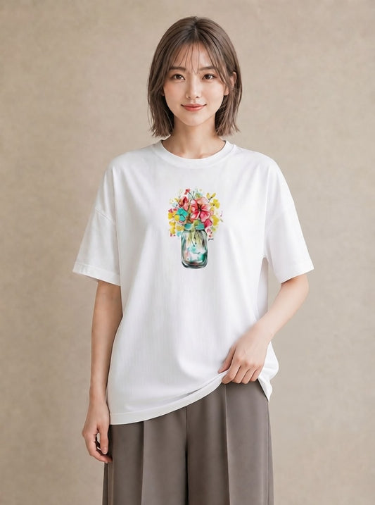 グラフィックTシャツ レディース ポスト 野の花 レトロ ナチュラル アンティーク イラスト こなれ感 クリスマス 旅行 白T