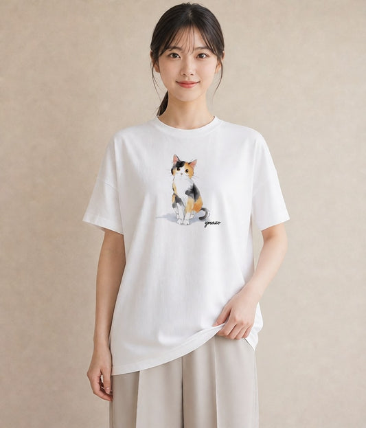 半袖Tシャツ レディース 白猫 猫 ねこ イラスト ミニマル 20代 カジュアルコーデ 白T