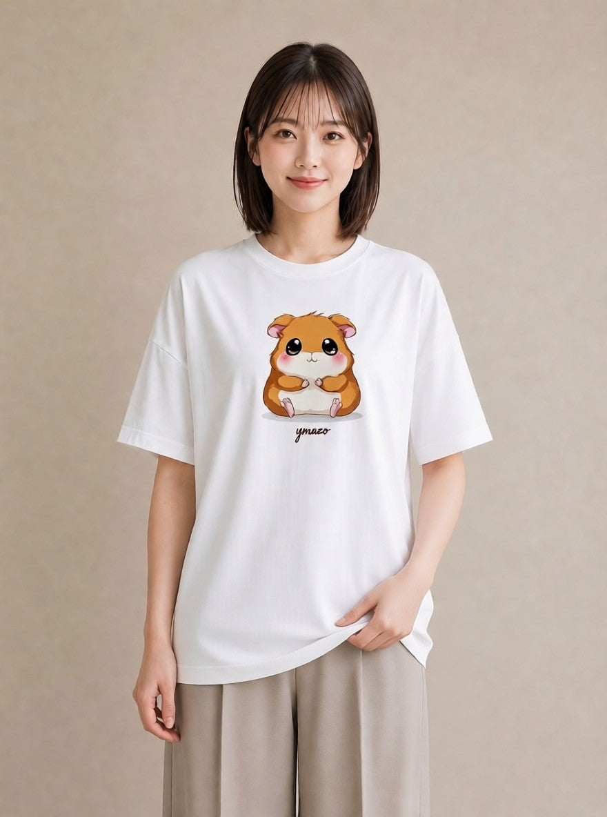 グラフィックTシャツ レディース キンクマハムスター ペット 動物 イラスト きれいめ 友達ギフト 部屋着 白T